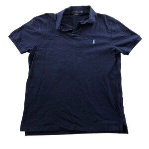 Polo Ralph Lauren Men Polo Shirt Medium Navy Custom Slim Fit Casual Cotton